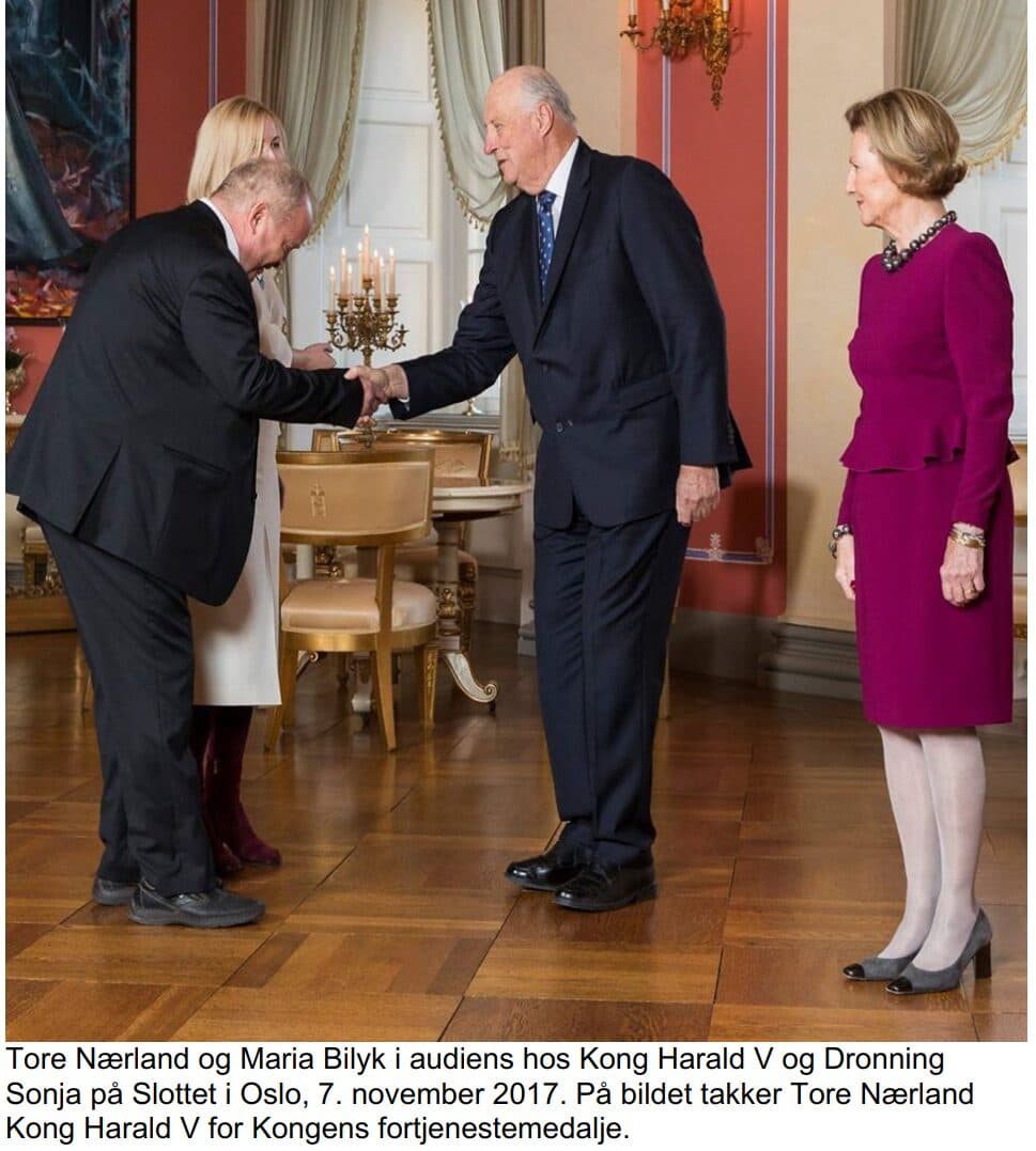 Tore and Maria Bilyk with King Harald V at the Royal Palace